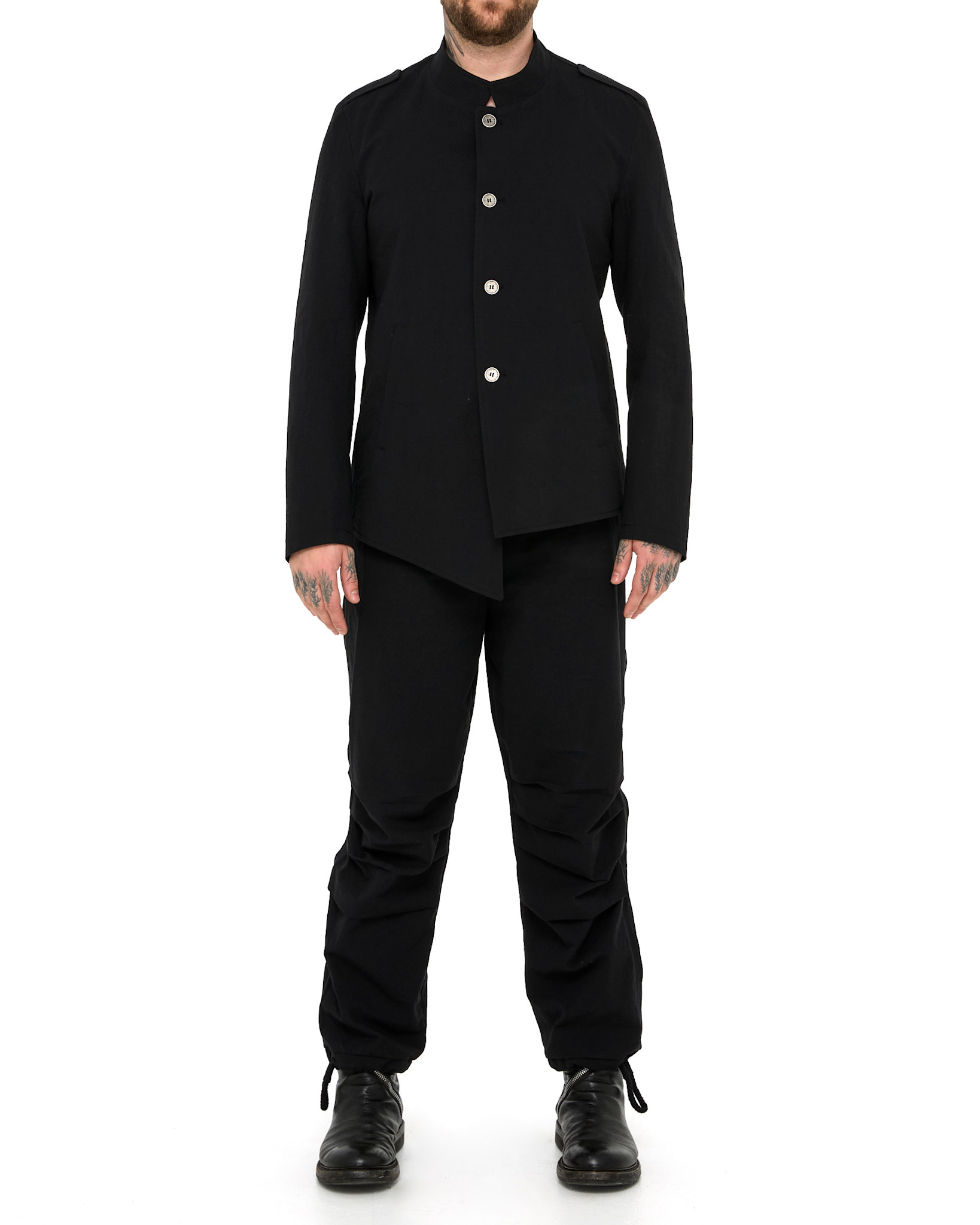 COTTON BLEND ASYMMETRIC BUTTON UP JACKET - BLACK - Shop COTTON BLEND ASYMMETRIC BUTTON UP JACKET - BLACK - Shop