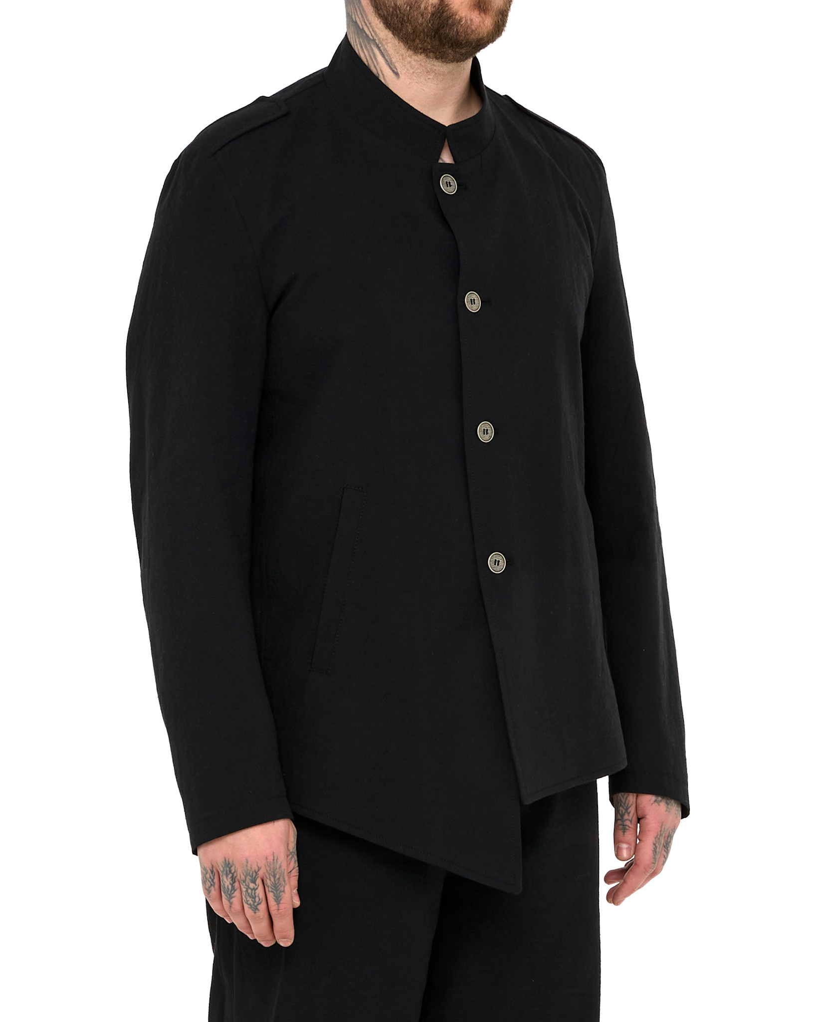 COTTON BLEND ASYMMETRIC BUTTON UP JACKET - BLACK - Shop COTTON BLEND ASYMMETRIC BUTTON UP JACKET - BLACK - Shop