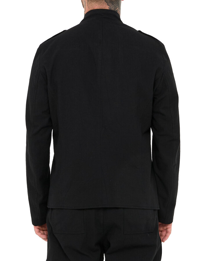 LA HAINE INSIDE US COTTON BLEND ASYMMETRIC BUTTON UP JACKET - BLACK