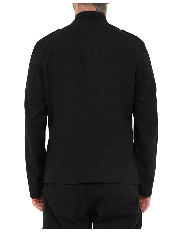 LA HAINE INSIDE US COTTON BLEND ASYMMETRIC BUTTON UP JACKET - BLACK