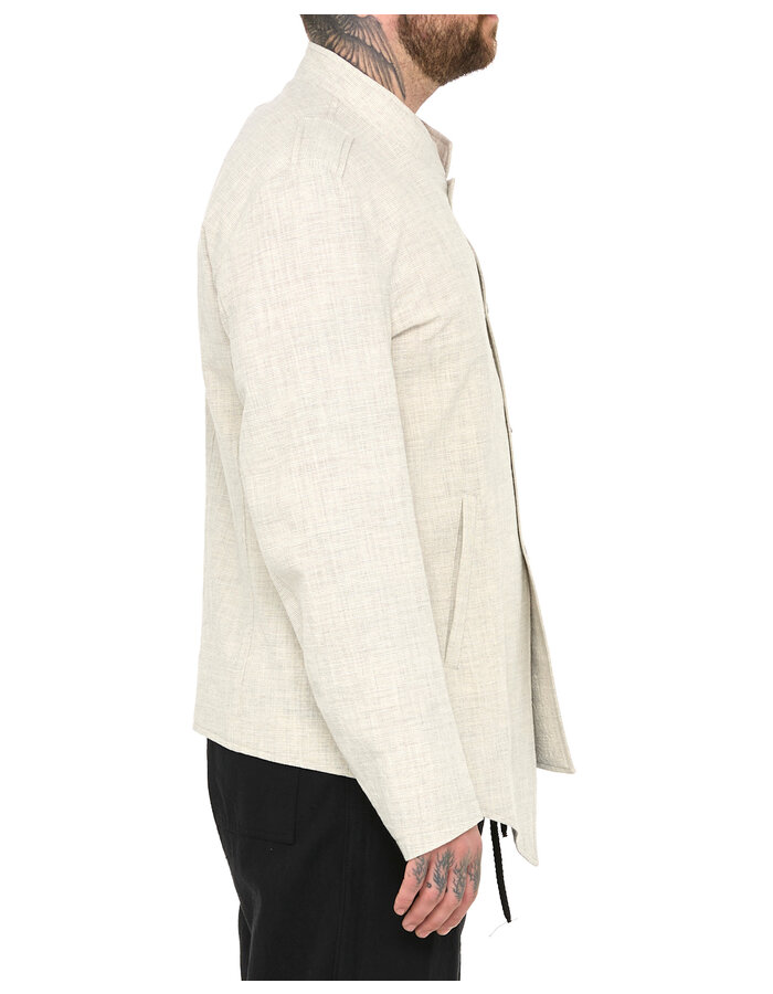 LA HAINE INSIDE US COTTON BLEND ASYMMETRIC BUTTON UP JACKET - ECRU