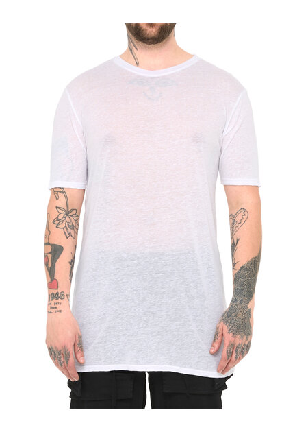 LA HAINE INSIDE US LINEN & VISCOSE FITTED T-SHIRT - WHITE
