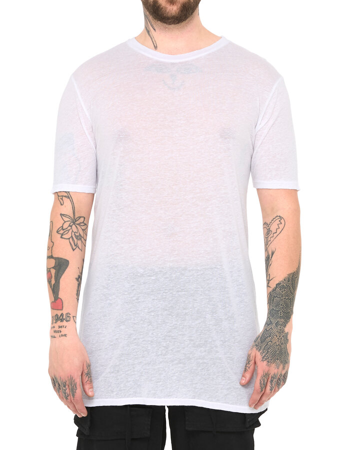 LA HAINE INSIDE US LINEN & VISCOSE FITTED T-SHIRT - WHITE