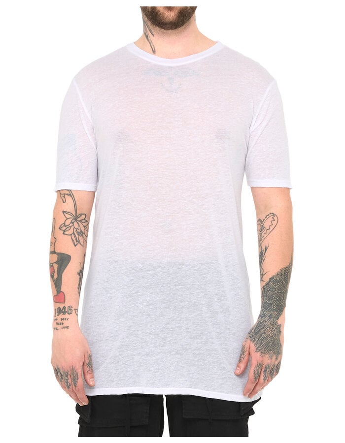LA HAINE INSIDE US LINEN & VISCOSE FITTED T-SHIRT - WHITE