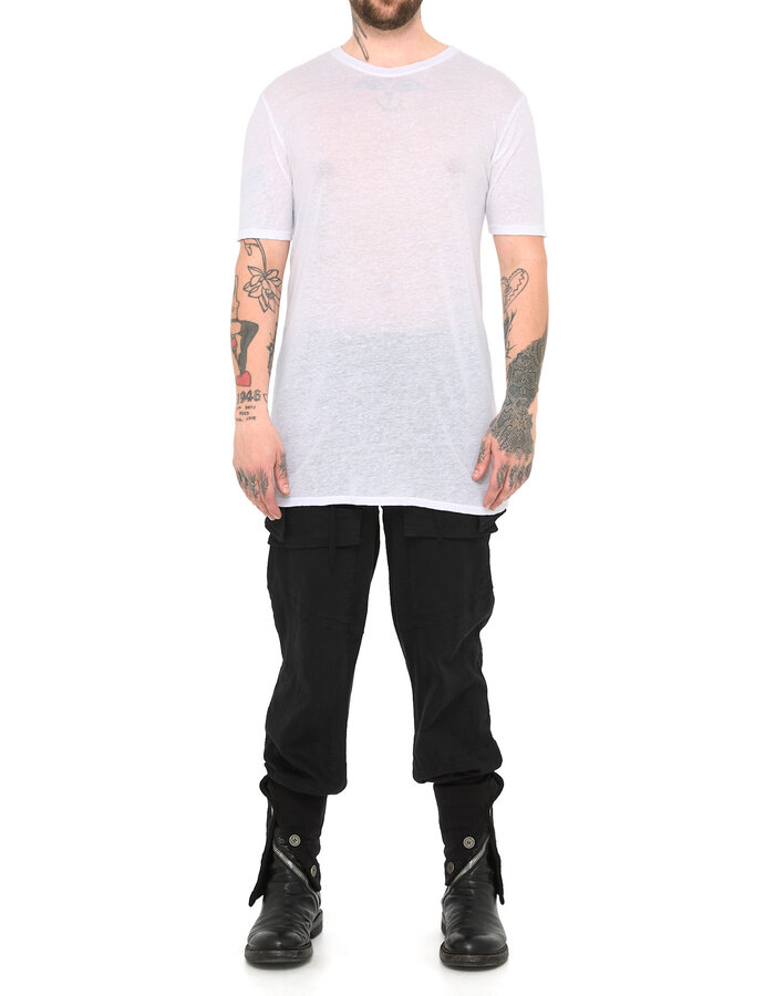 LA HAINE INSIDE US LINEN & VISCOSE FITTED T-SHIRT - WHITE