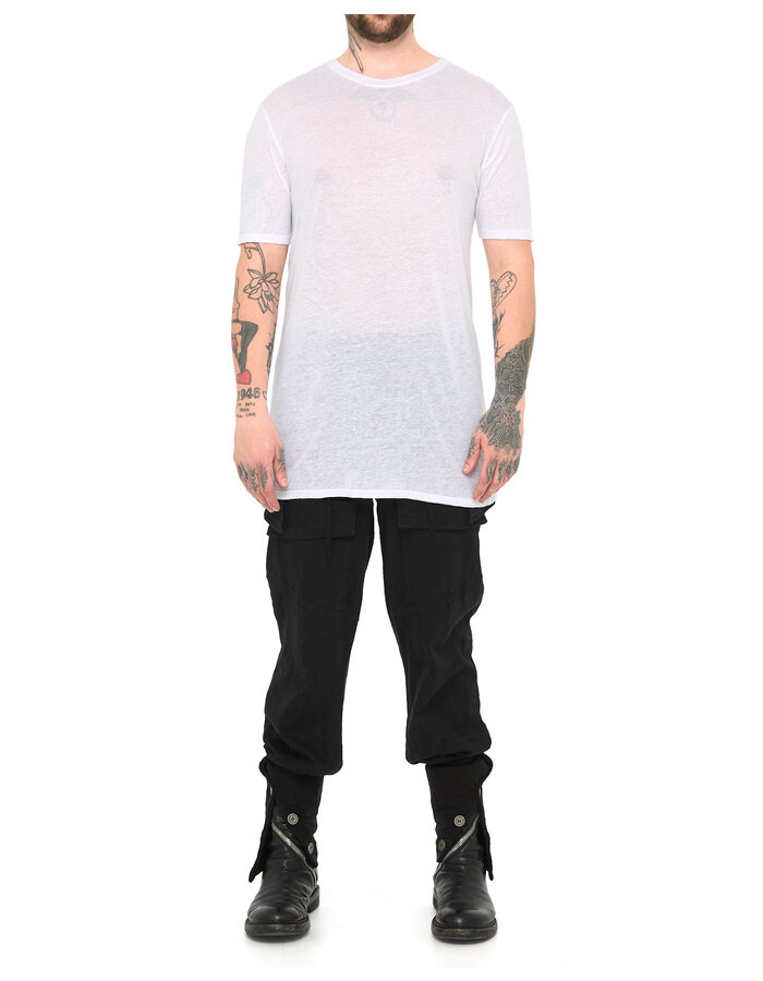 LA HAINE INSIDE US LINEN & VISCOSE FITTED T-SHIRT - WHITE