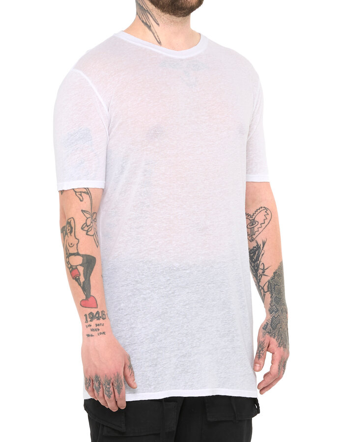 LA HAINE INSIDE US LINEN & VISCOSE FITTED T-SHIRT - WHITE
