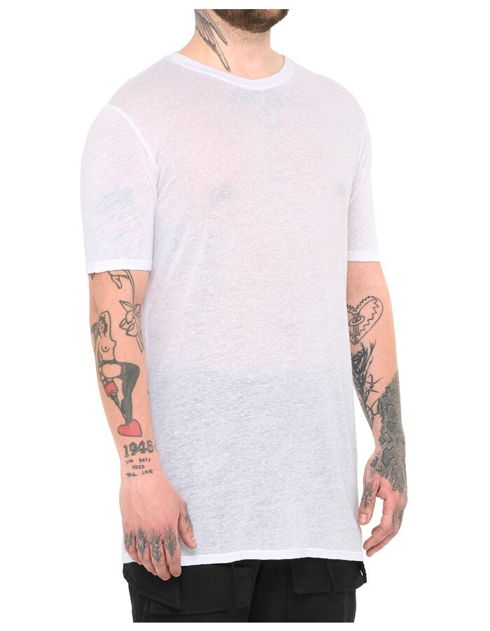 LA HAINE INSIDE US LINEN & VISCOSE FITTED T-SHIRT - WHITE