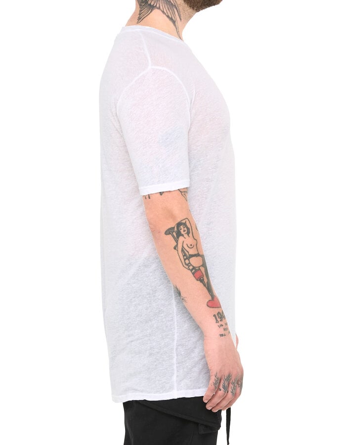 LA HAINE INSIDE US LINEN & VISCOSE FITTED T-SHIRT - WHITE