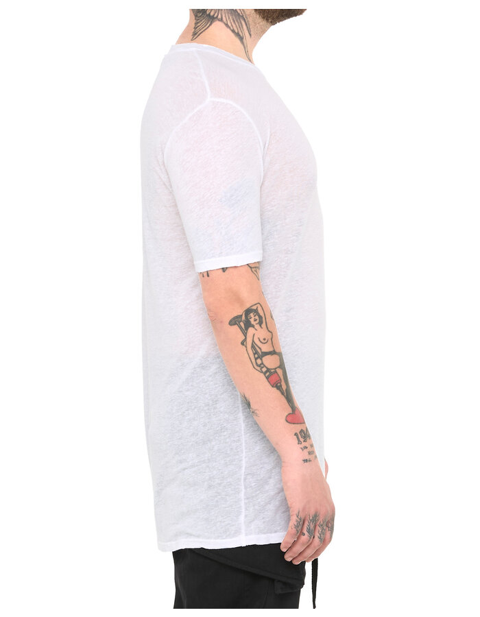 LA HAINE INSIDE US LINEN & VISCOSE FITTED T-SHIRT - WHITE