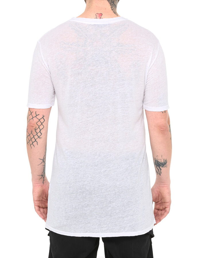 LA HAINE INSIDE US LINEN & VISCOSE FITTED T-SHIRT - WHITE