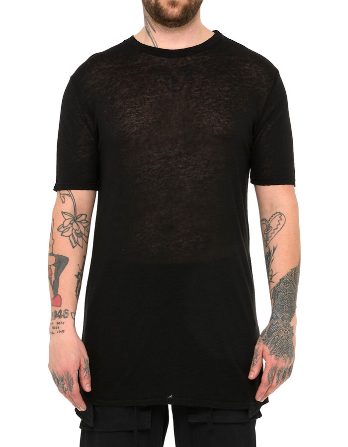 LA HAINE INSIDE US LINEN & VISCOSE FITTED T-SHIRT - BLACK