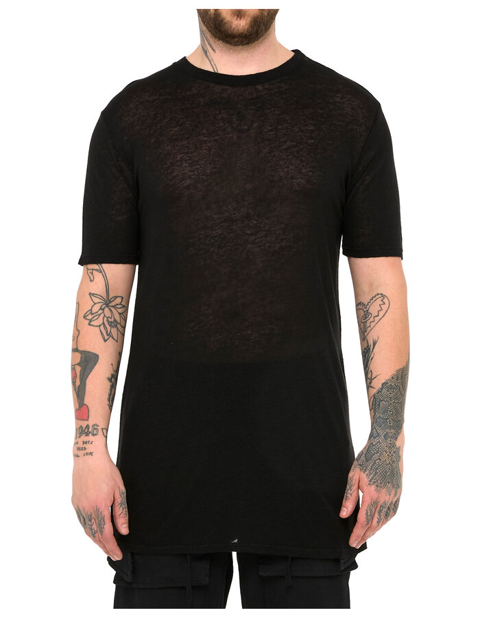 LA HAINE INSIDE US LINEN & VISCOSE FITTED T-SHIRT - BLACK