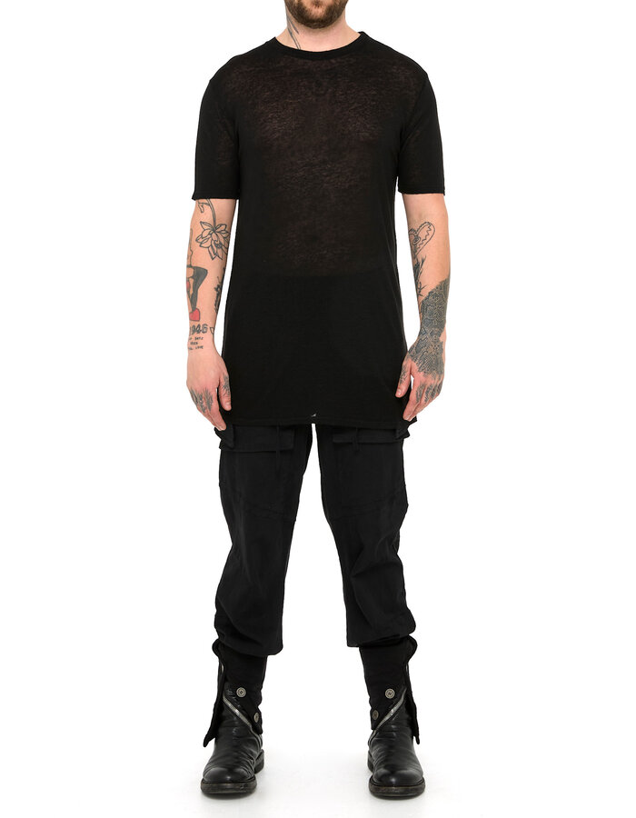 LA HAINE INSIDE US LINEN & VISCOSE FITTED T-SHIRT - BLACK