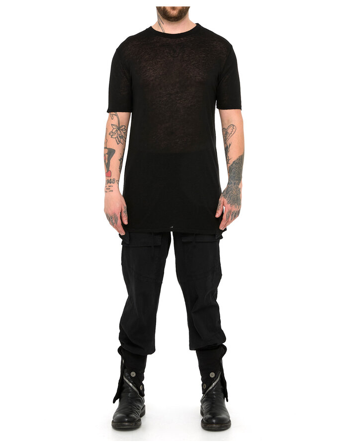 LA HAINE INSIDE US LINEN & VISCOSE FITTED T-SHIRT - BLACK