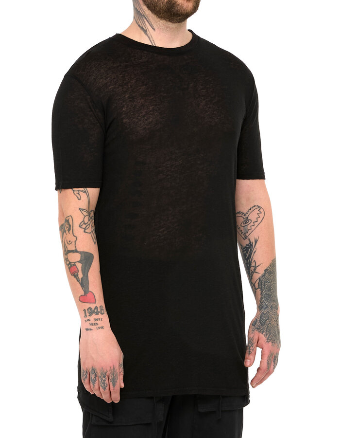 LA HAINE INSIDE US LINEN & VISCOSE FITTED T-SHIRT - BLACK