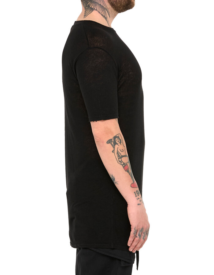 LA HAINE INSIDE US LINEN & VISCOSE FITTED T-SHIRT - BLACK
