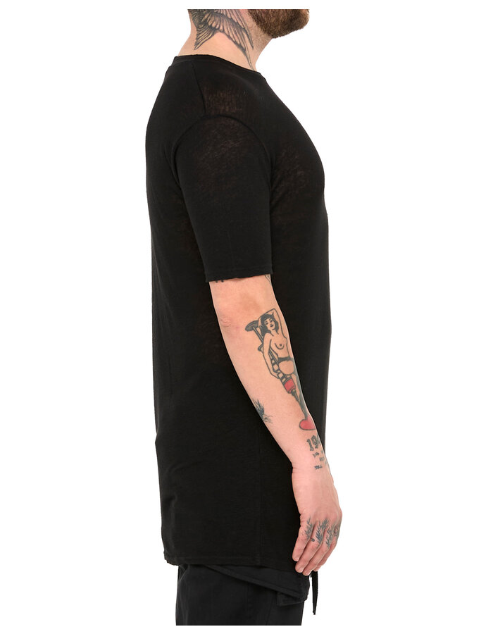 LA HAINE INSIDE US LINEN & VISCOSE FITTED T-SHIRT - BLACK