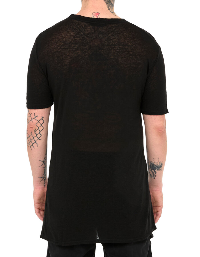LA HAINE INSIDE US LINEN & VISCOSE FITTED T-SHIRT - BLACK