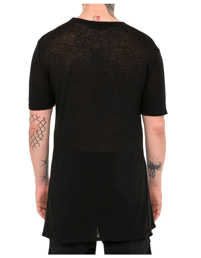 LA HAINE INSIDE US LINEN & VISCOSE FITTED T-SHIRT - BLACK