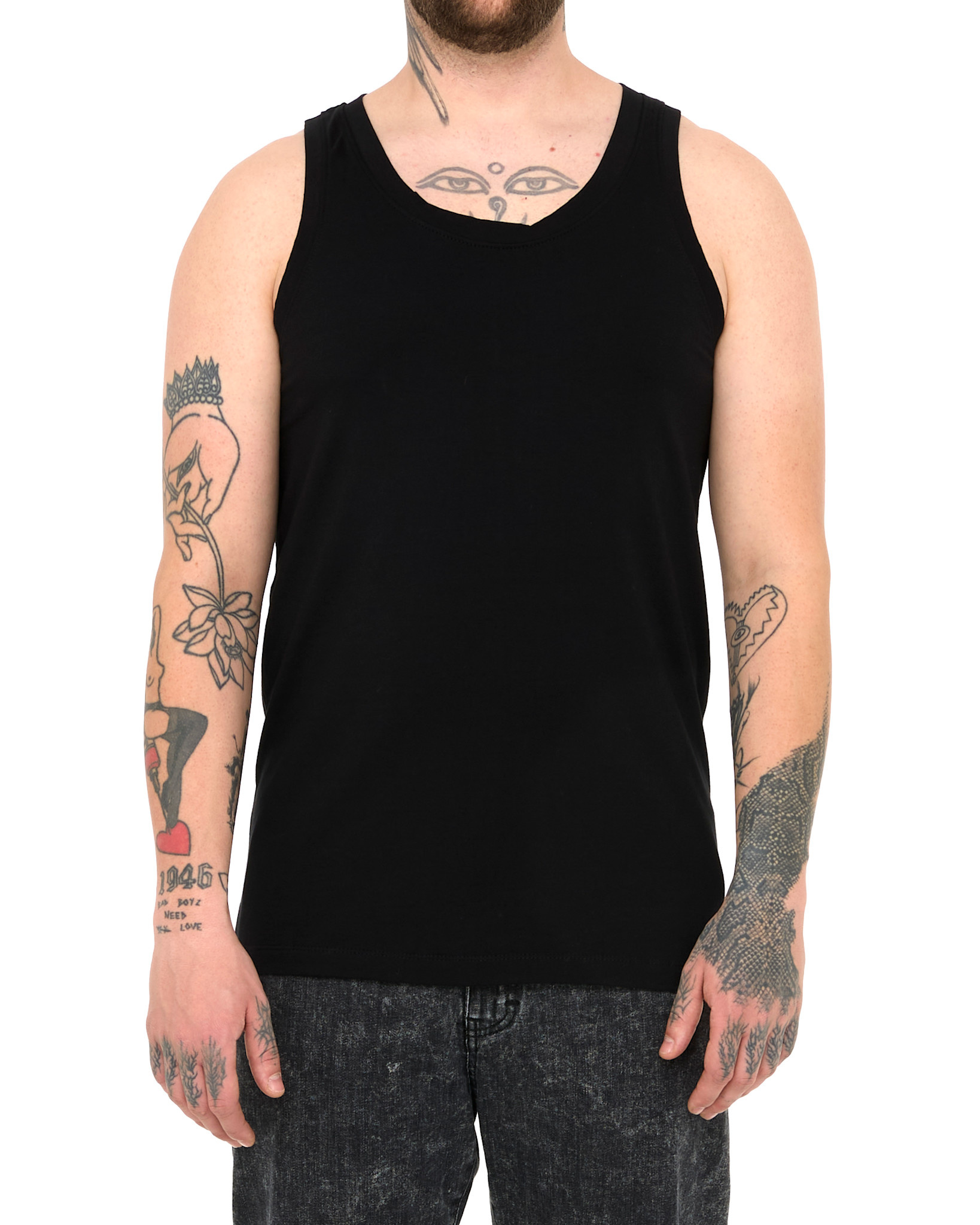 FITTED COTTON TANK TOP - BLACK
