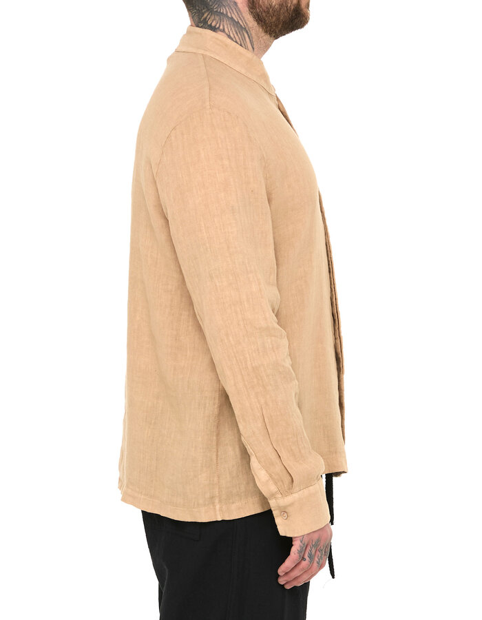 LA HAINE INSIDE US ASYMMETRIC MOCK NECK LINEN SHIRT - BEIGE