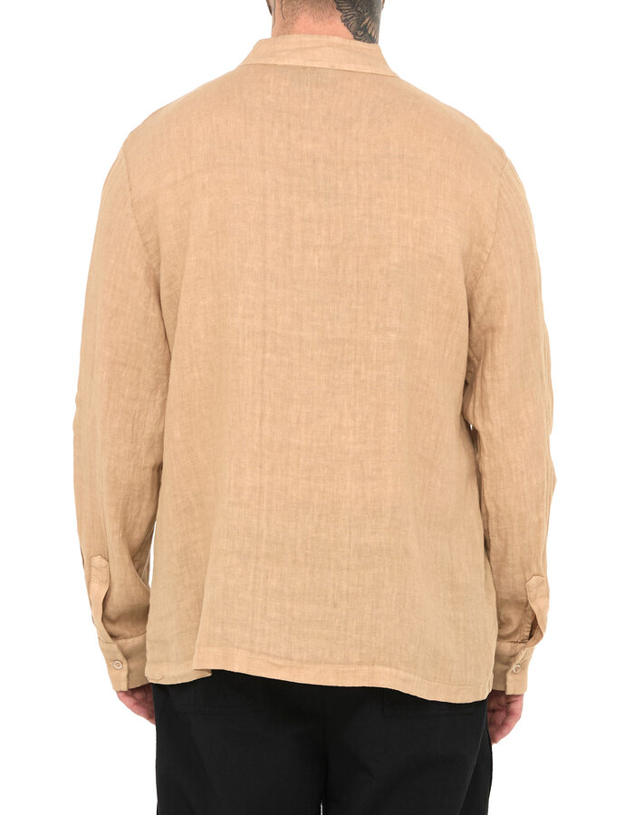 LA HAINE INSIDE US ASYMMETRIC MOCK NECK LINEN SHIRT - BEIGE