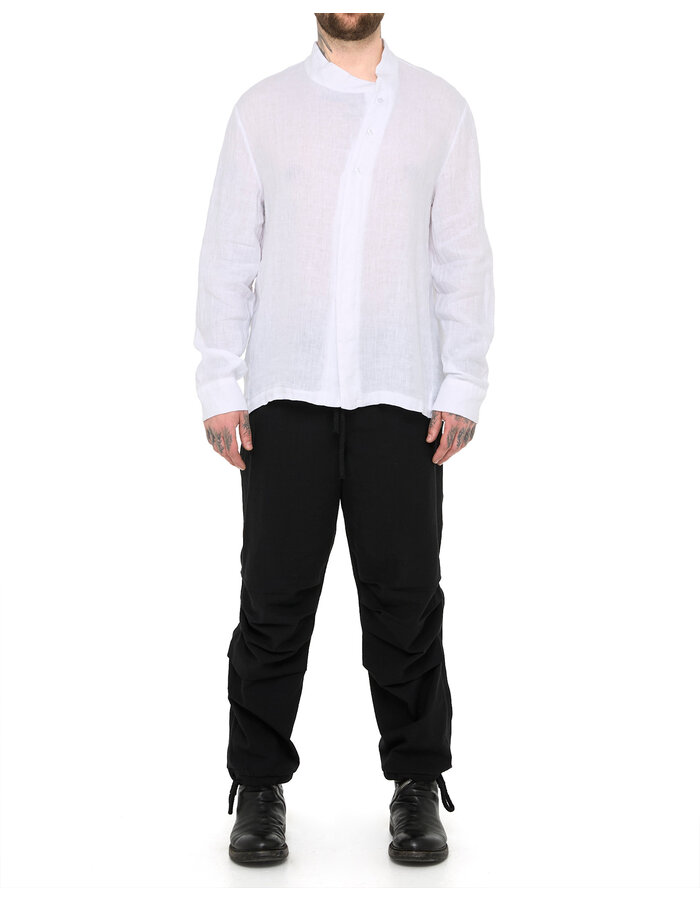 LA HAINE INSIDE US ASYMMETRIC MOCK NECK LINEN SHIRT - WHITE