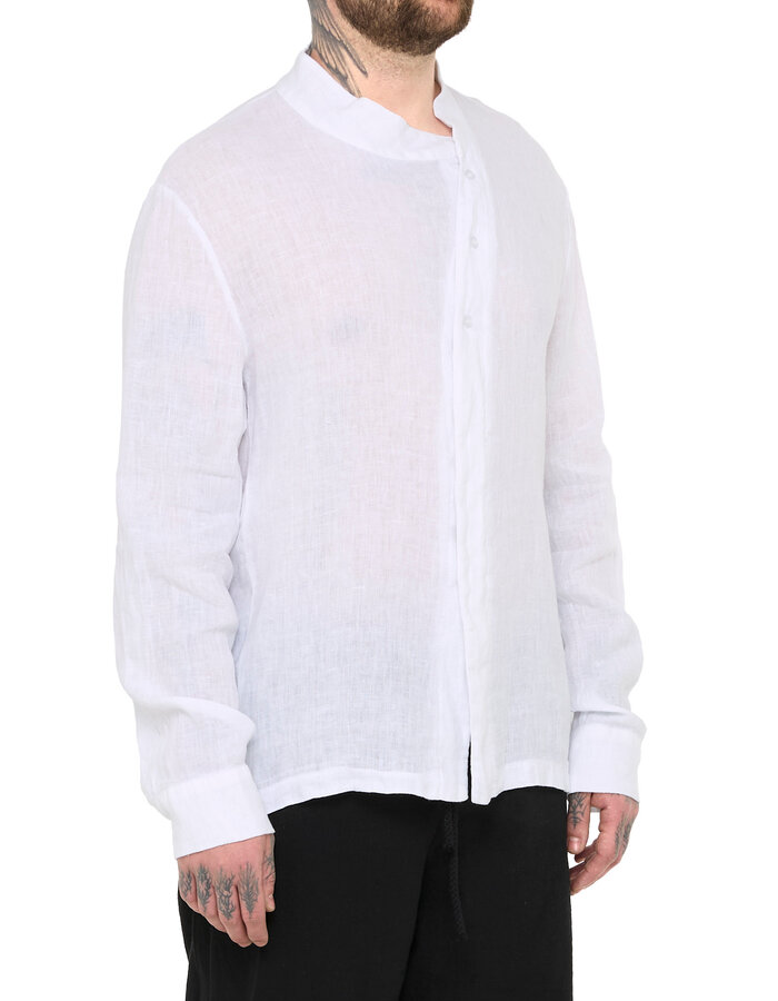 LA HAINE INSIDE US ASYMMETRIC MOCK NECK LINEN SHIRT - WHITE