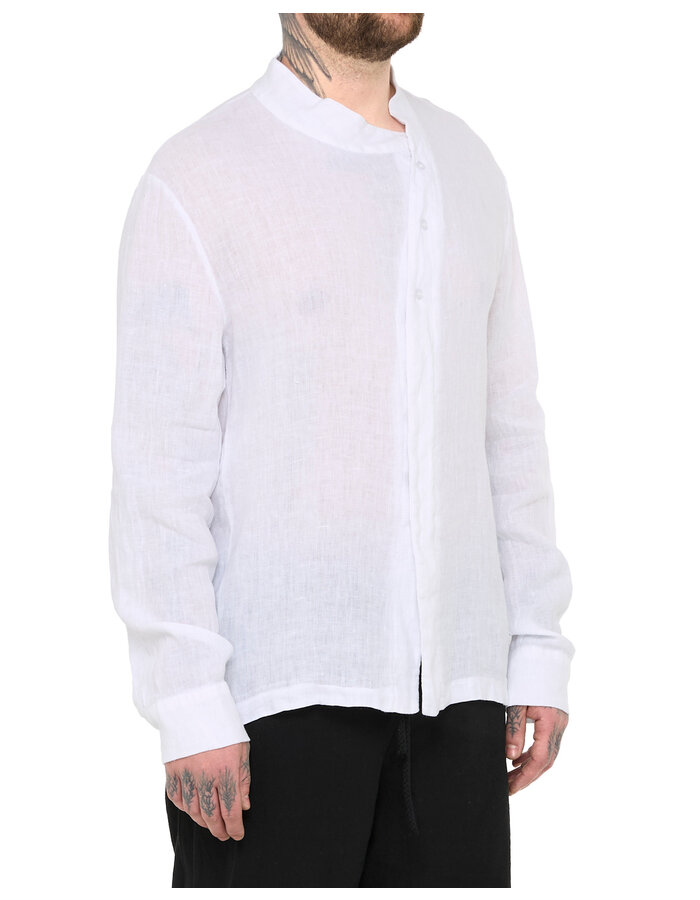 LA HAINE INSIDE US ASYMMETRIC MOCK NECK LINEN SHIRT - WHITE