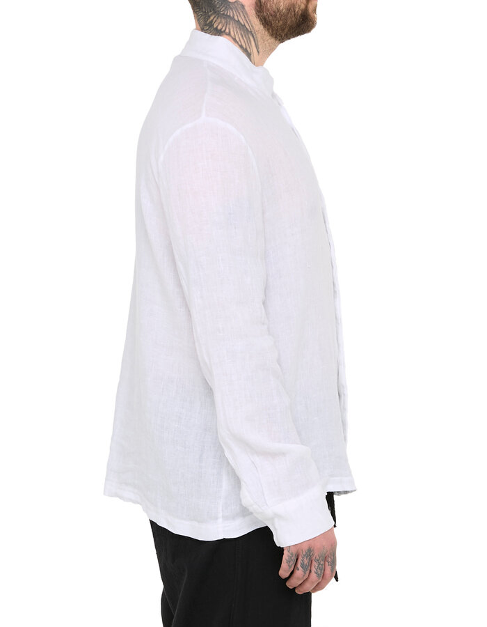 LA HAINE INSIDE US ASYMMETRIC MOCK NECK LINEN SHIRT - WHITE