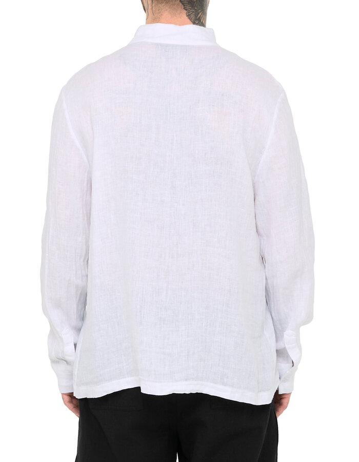 LA HAINE INSIDE US ASYMMETRIC MOCK NECK LINEN SHIRT - WHITE
