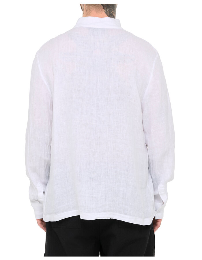 LA HAINE INSIDE US ASYMMETRIC MOCK NECK LINEN SHIRT - WHITE