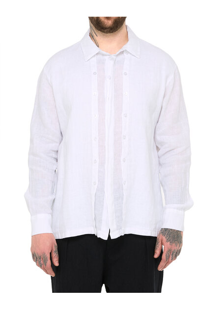 LA HAINE INSIDE US TRIPLE PLACKET LINEN SHIRT - WHITE