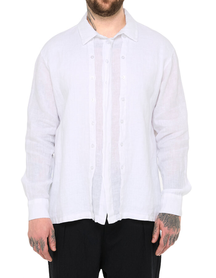 LA HAINE INSIDE US TRIPLE PLACKET LINEN SHIRT - WHITE