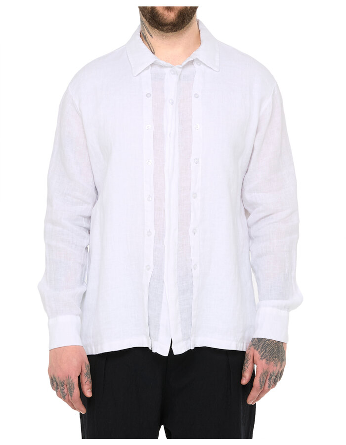 LA HAINE INSIDE US TRIPLE PLACKET LINEN SHIRT - WHITE
