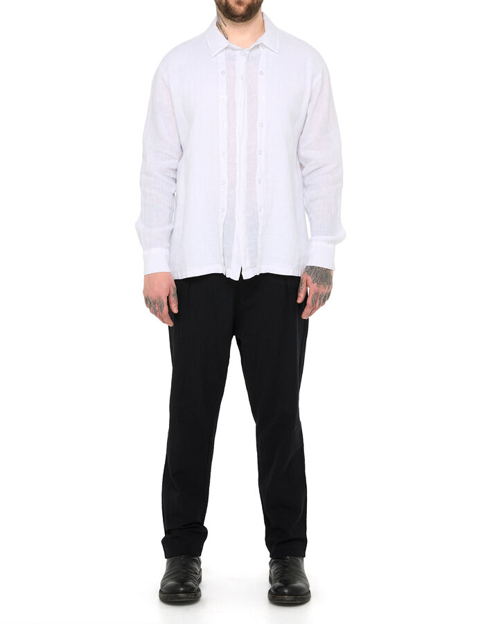 LA HAINE INSIDE US TRIPLE PLACKET LINEN SHIRT - WHITE