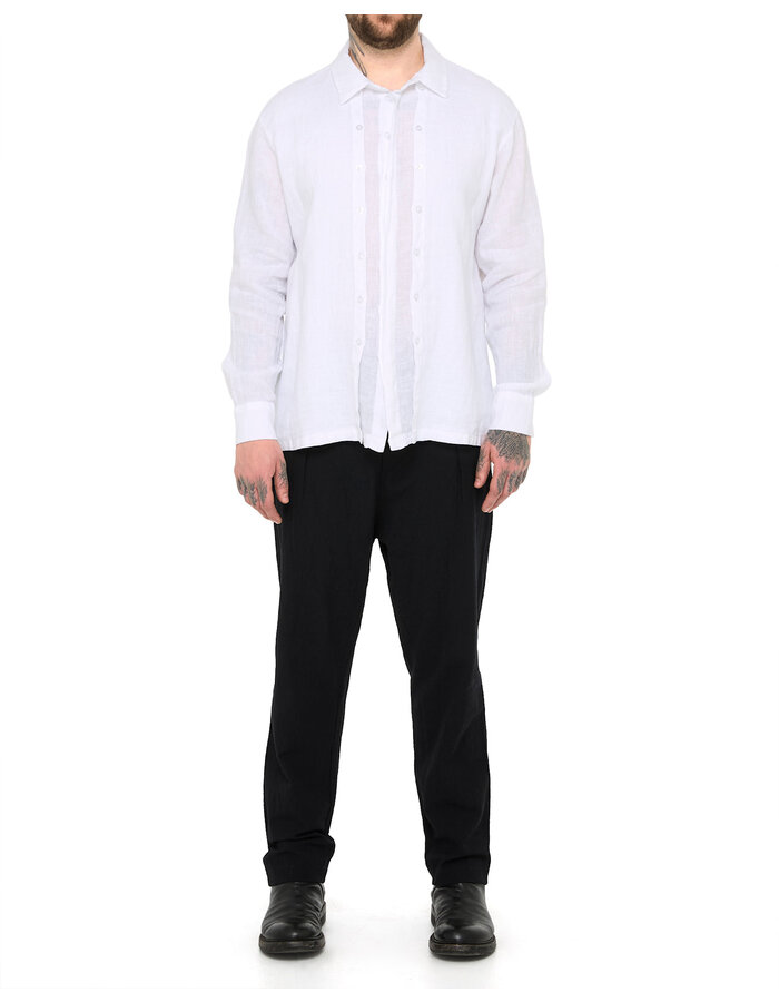 LA HAINE INSIDE US TRIPLE PLACKET LINEN SHIRT - WHITE