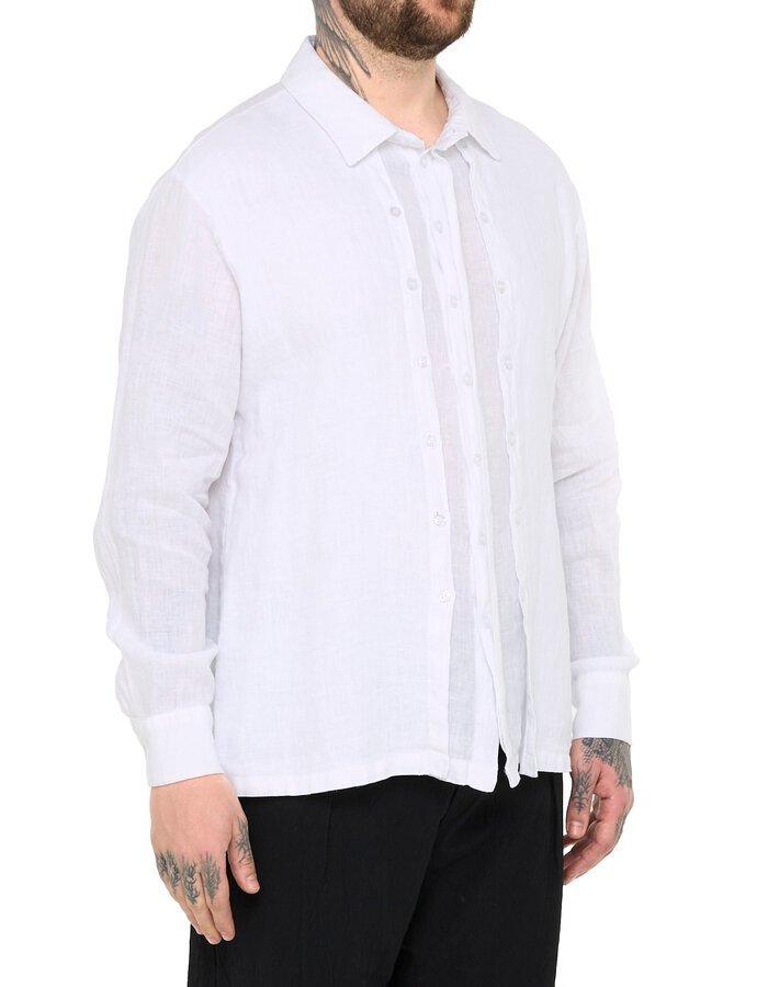 LA HAINE INSIDE US TRIPLE PLACKET LINEN SHIRT - WHITE