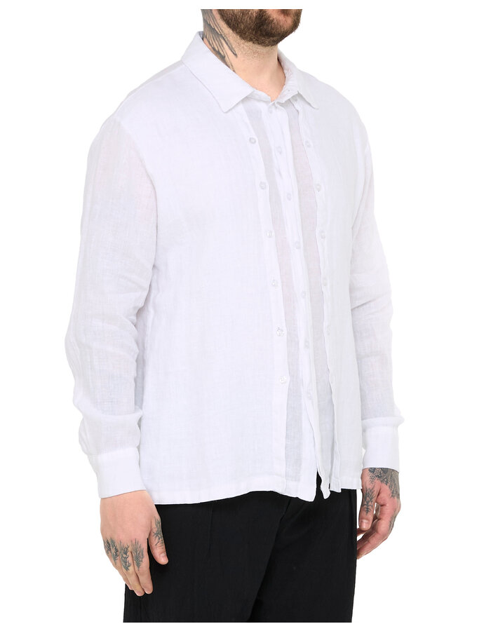 LA HAINE INSIDE US TRIPLE PLACKET LINEN SHIRT - WHITE