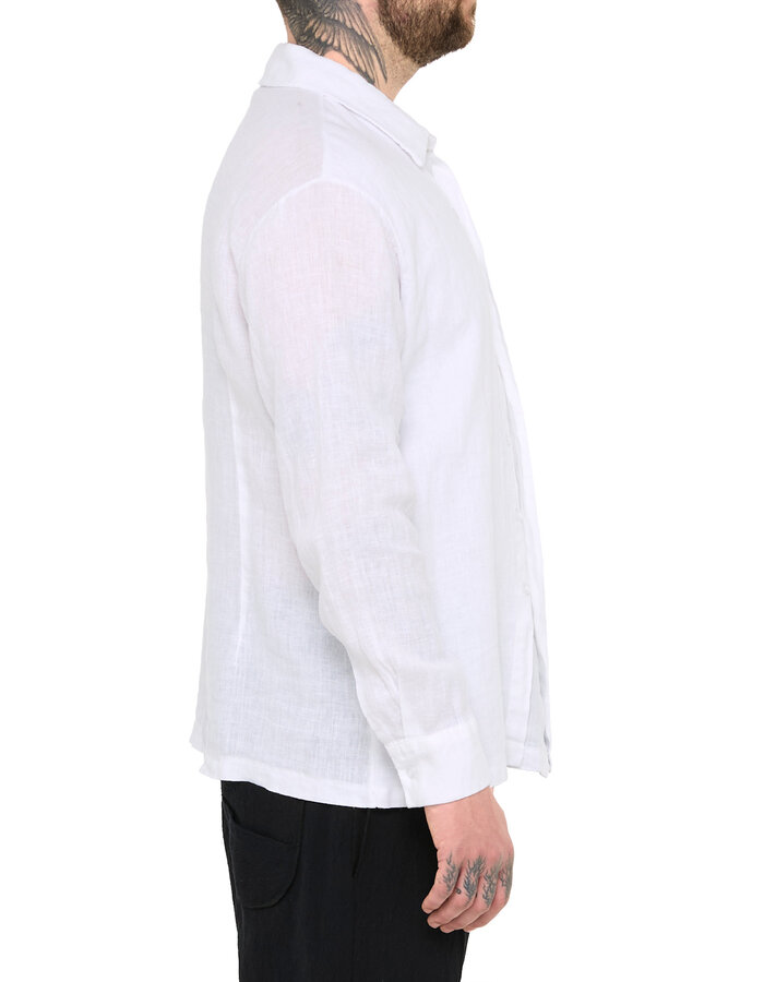 LA HAINE INSIDE US TRIPLE PLACKET LINEN SHIRT - WHITE