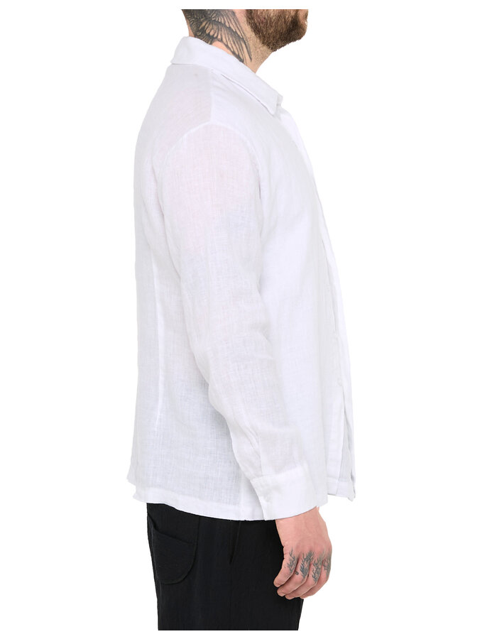 LA HAINE INSIDE US TRIPLE PLACKET LINEN SHIRT - WHITE