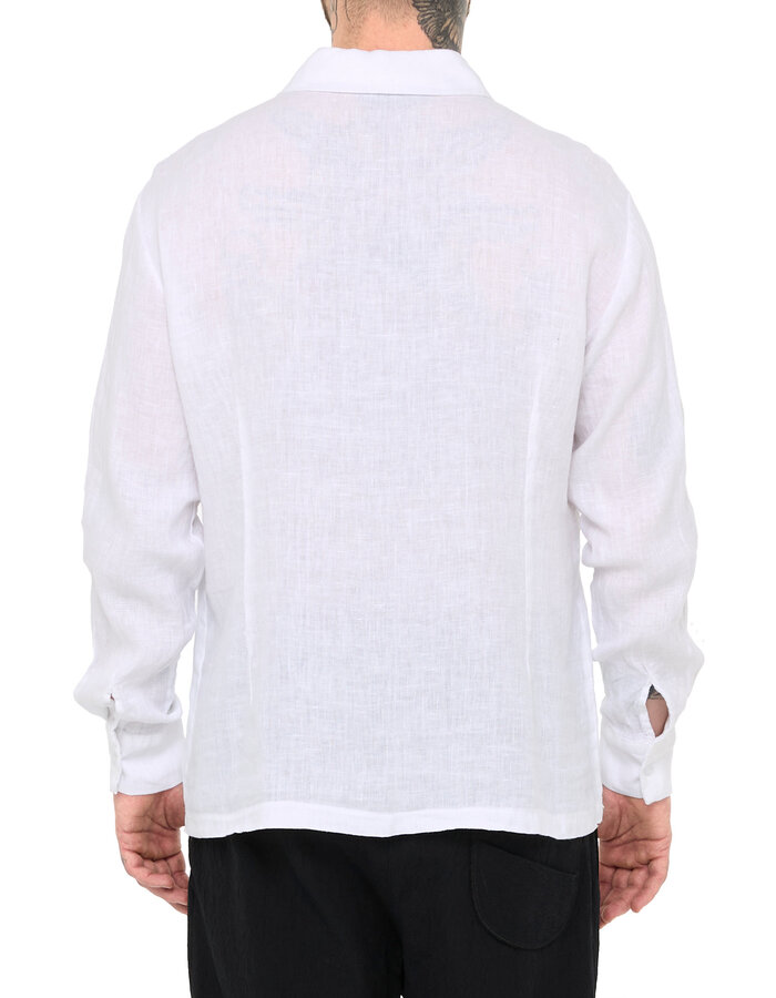LA HAINE INSIDE US TRIPLE PLACKET LINEN SHIRT - WHITE