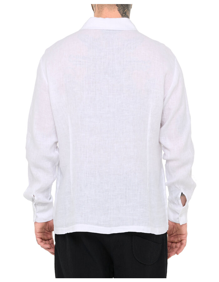 LA HAINE INSIDE US TRIPLE PLACKET LINEN SHIRT - WHITE