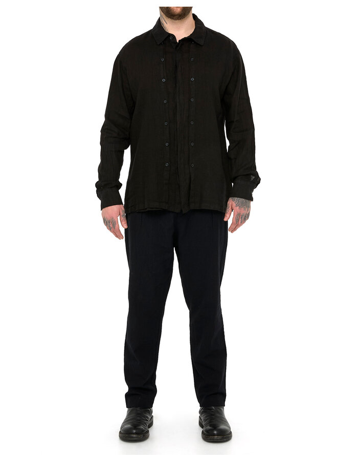 LA HAINE INSIDE US TRIPLE PLACKET LINEN SHIRT - BLACK