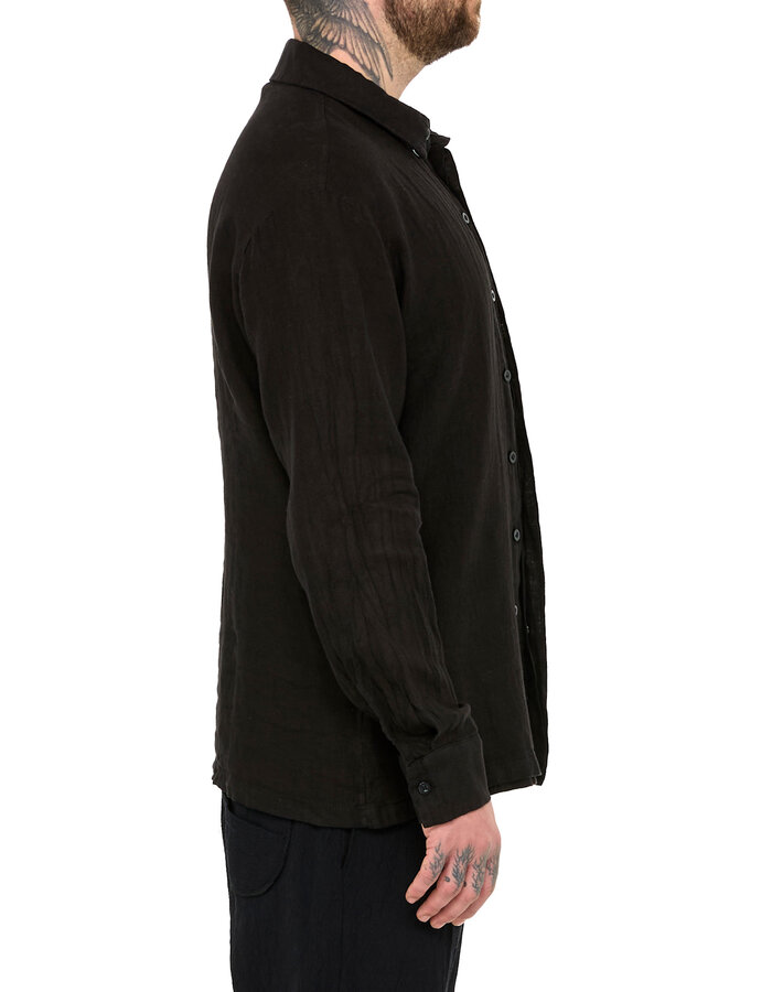 LA HAINE INSIDE US TRIPLE PLACKET LINEN SHIRT - BLACK