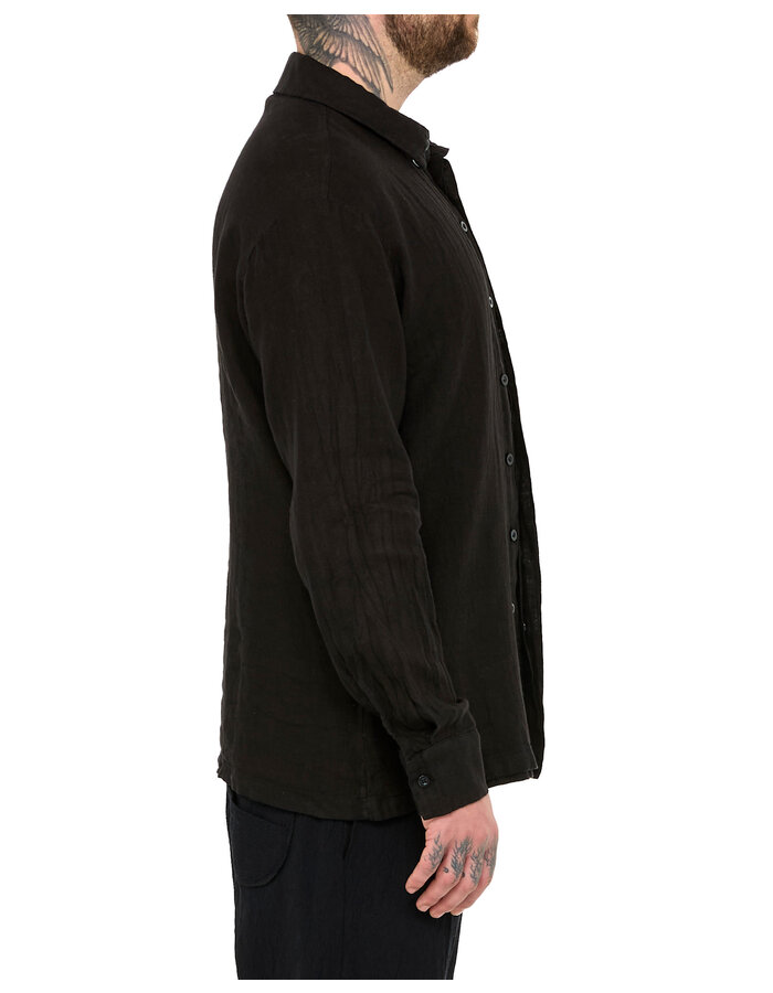 LA HAINE INSIDE US TRIPLE PLACKET LINEN SHIRT - BLACK