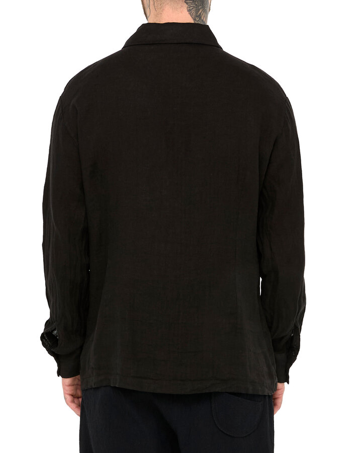 LA HAINE INSIDE US TRIPLE PLACKET LINEN SHIRT - BLACK