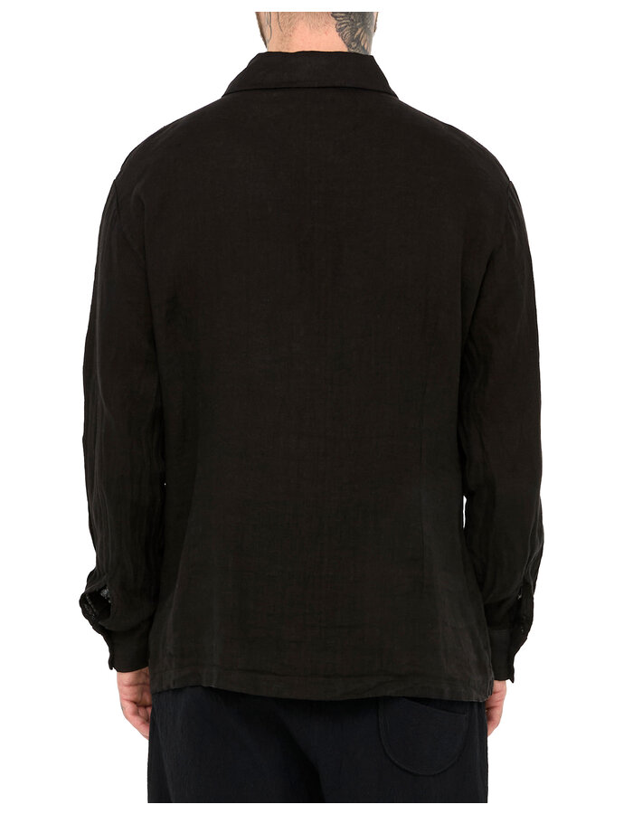 LA HAINE INSIDE US TRIPLE PLACKET LINEN SHIRT - BLACK