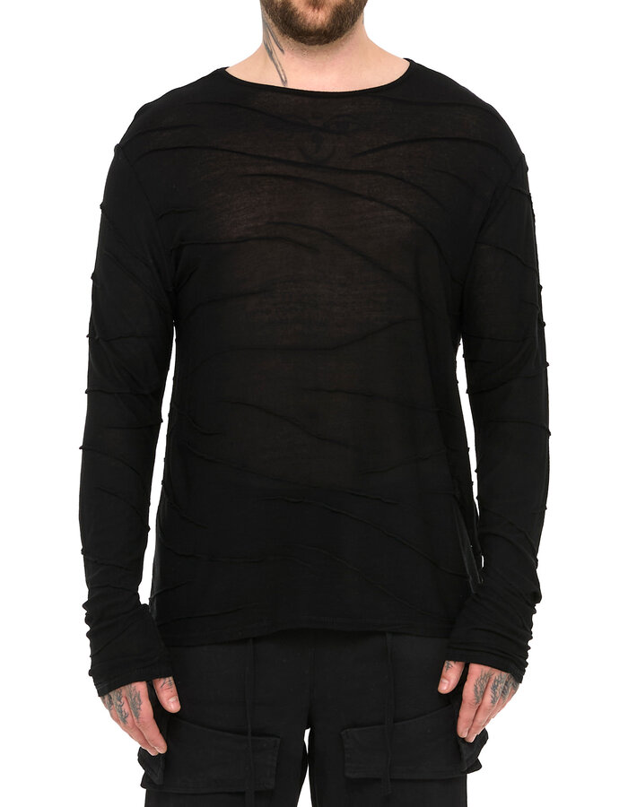 LA HAINE INSIDE US VISCOSE PLISSE DETAIL LONG SLEEVE - BLACK